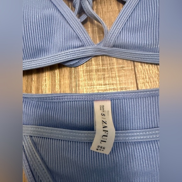 Zaful Women’s Light Blue Ribbed Triangle Bikini Size S - Picture 4 of 6